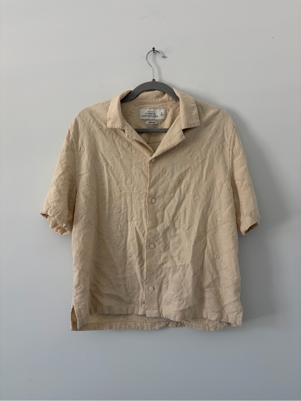 Abercrombie & Fitch The Summer Linen Blend Cropped Eyelet Quilted Button Down S